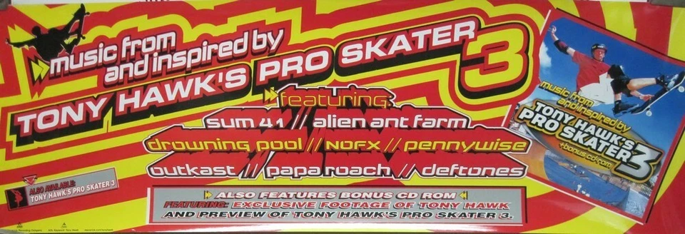 MAVERICK RECORDS Tony Hawk 2001 Pro Skater 3 skateboard soundtrack poster Flawless New Old Stock