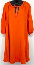 NEW Anthropologie Womens Orange Red Shift Dress Small Tie Neck Half Sleeve
