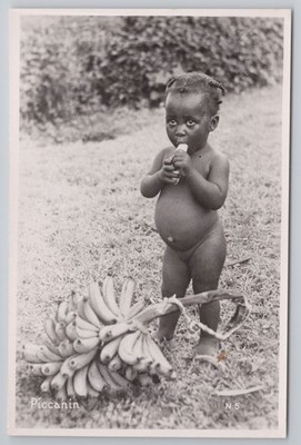 Südafrika Durban Zulu Kind isst Bananen ''Piccanin'' RPPC Natal Foto