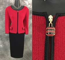 BEAUTIFUL St John collection knit red black jacket skirt suit size 10