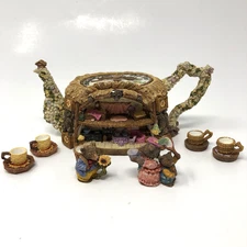 Vintage Goldilocks Three Bears Resin Teapot with Miniature Figures 8 Piece Set