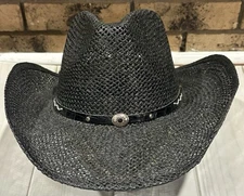 Stetson Onyx Black Shapeable Straw Cowboy Hat Hatband Size Large Rodeo Drive