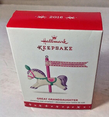 Great Granddaughter 2016 Hallmark Ornament Family Carousel Horse Girl  Pink DV31