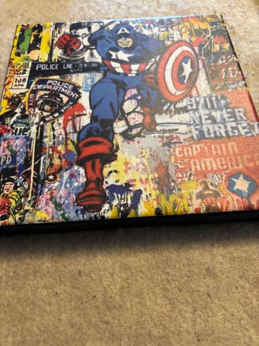NYPD Captain America Graffiti 9/11 Digital Artwork on Canvas 8x8 USED