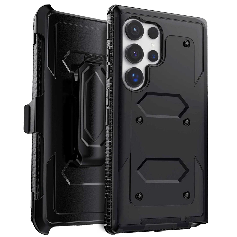 For Samsung Galaxy Phone Black Case Rugged Cover + Screen Protector Belt Clip - Image 4 of 4
