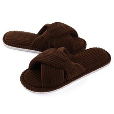 Evshine Fall House Slippers for Women Corduroy Cross Bow Indoor Slippers Open...