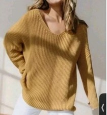 Jenni Kayne Small Cabin Sweater Mustard Gold Organic Cotton Pullover V Neck Knit