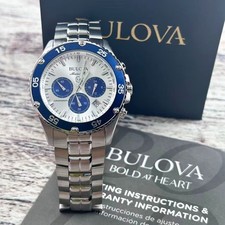 Bulova Marine Star 98B423 Men's Quartz Watch Silver Dial Stainless Steel 41.5mm