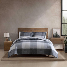 King Comforter Set, 7-Piece Ultra-Soft Bedding, Plaid Grey