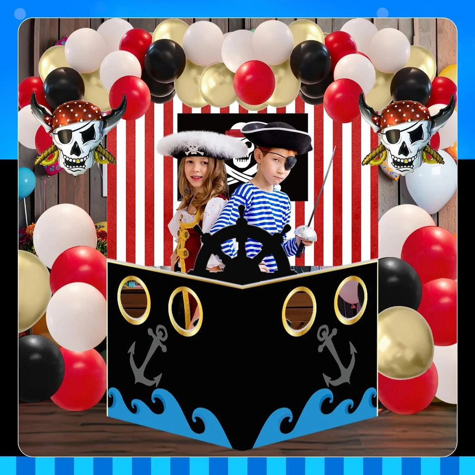 105 peças kit de decoração de festa navio pirata Halloween inclui fundo de caveira... - Imagem 4 de 4