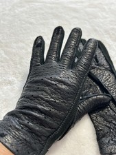 Vintage Women  s Black Leather Gloves, Size Small Preowned