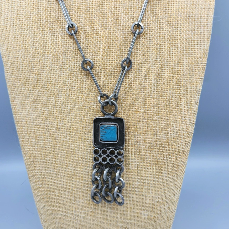 Collar cadena cerámica estaño peltre brutalista Dinamarca diseño Lysgards años 70 24" Foto 3 de 4