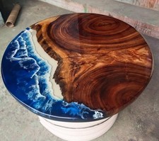 Tavolino da caffè in resina Ocean River 18", tavolo in legno bordo vivo, piano in resina epossidica