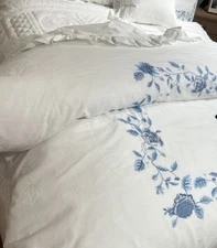 NEW 4pcs Pottery Barn LOVE SHACK FANCY King Duvet & 3 Euro Shams Blue Rose NWT🎁