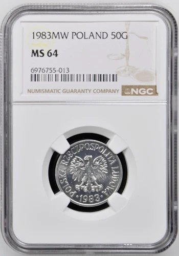 Poland 50 Groszy 1983 NGC MS 64 UNC Aluminum