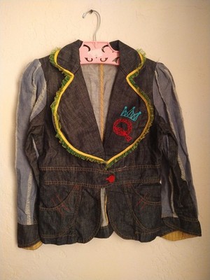 Darling Save the Queen Denim chambray Circus Jacket Girls 10 Spellout Arm Italy