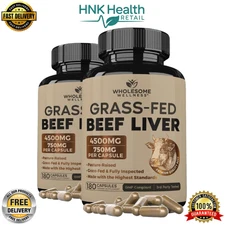 Wholesome Wellness Grass-Fed Desiccated Beef Liver - 180 Capsules Each Pack of 2