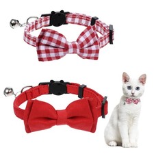 2 Pcs Red Cat Collar for Boy Girl Cats Breakaway Cat Collars with Bell Cute C...