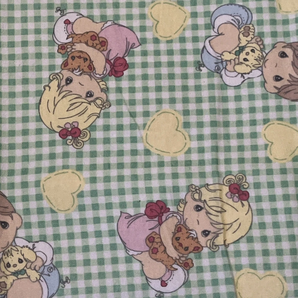 New! Precious Moments Flannel Green Background, Checkered Fabric Size: 23x44 - Image 2 of 4