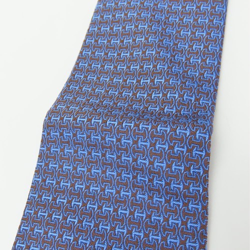 USADO HERMES corbata seda azul marrón traje - Imagen 3 de 9