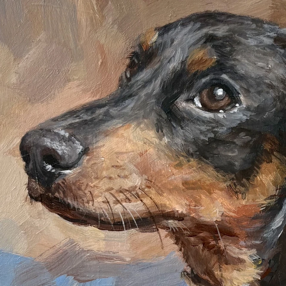 Dachshund Original Pintura Acrílica Mascota Retrato Animales Perro 8x7 pulgadas T Foto 3 de 4