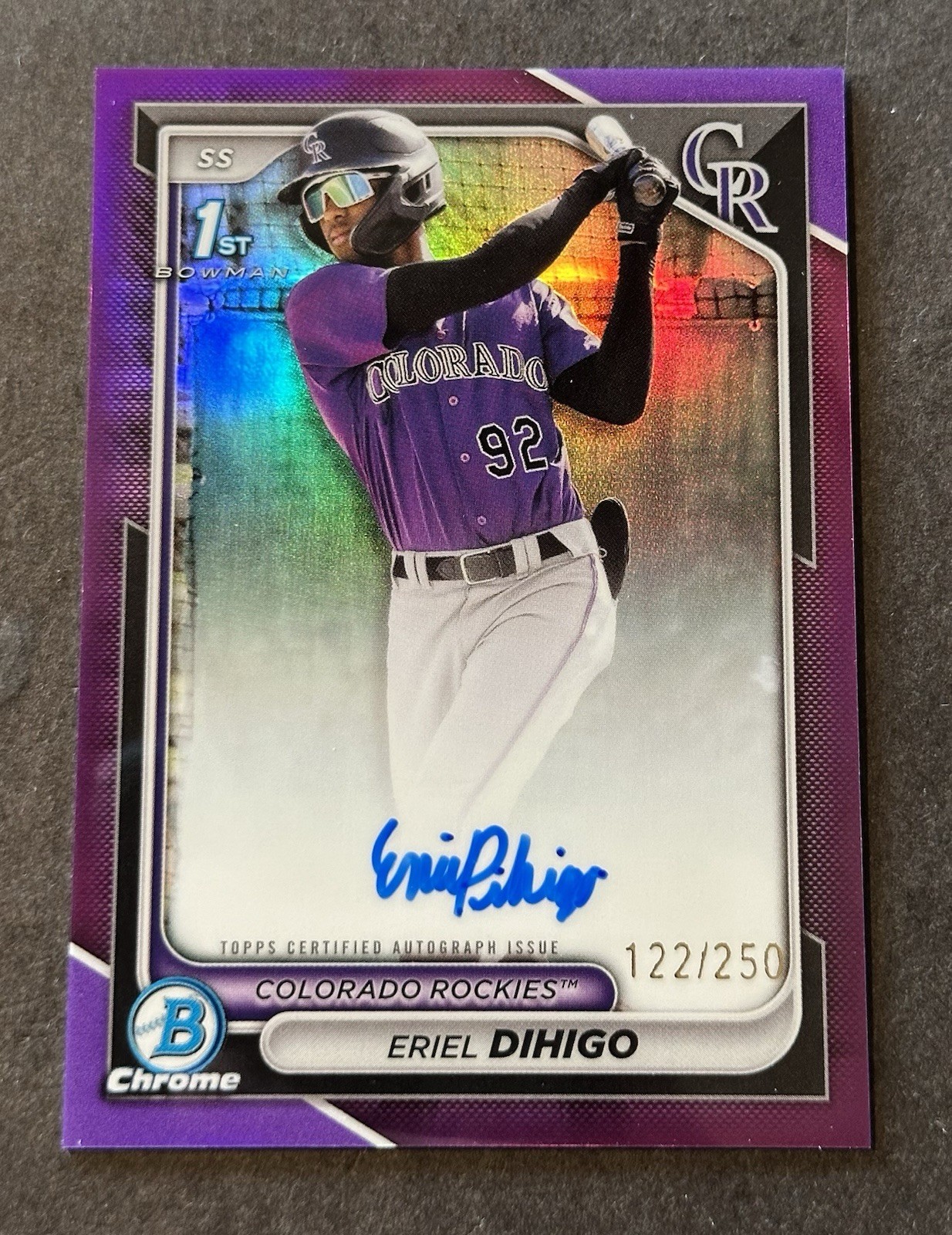 Eriel Dihigo 2024 Bowman Chrome 1st Purple Auto /250 Rockies Color Match!