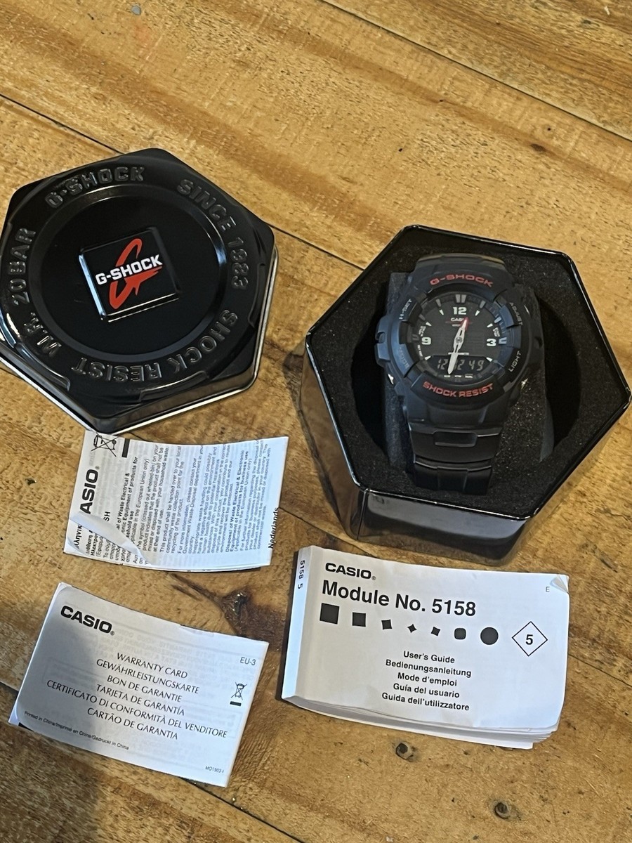 Casio G-Shock 5158 G-100 Black and Red Men's Watch, Tin