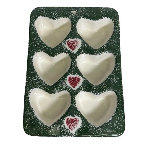 Spongeware Stoneware Heart Muffin Cupcake Baking Pan Cottagecore Granny Core