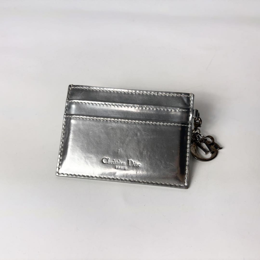 Dior Silver Metallic Card Holder with Charm for Women