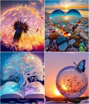 IXYDOR 4 Stück 5D DIY Diamant Painting, Diamond Painting Set, DIY Diamant Malerei,