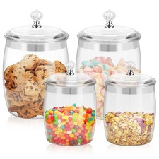4 Pcs Plastic Cookie Jars with Lid, 128/128/74/74OZ Clear Candy Airtight Seal...