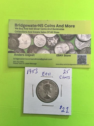 1953 CANADIAN ELIZABETH II YOUNG EFFIGY SILVER QUARTER AG.  STARTING  BELOW MELT