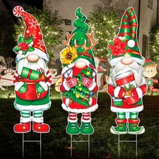 3 Pcs Christmas Yard Sign Outdoor Gnome Signs With Stakes 32 x 10'' Santa Decor
