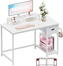 Pamray 39 Inch Computer Desk with Monitor Stand Small Home 39 inch, White 