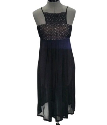 CLUB MONACO NWT Dress 2 Clamanta Silk Midi Eyelet Lace Pleated Overlay Black
