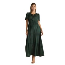 New Quince Silk Tiered Maxi Dress Small Forest Green Bohemian Gothic Whimsy 4498