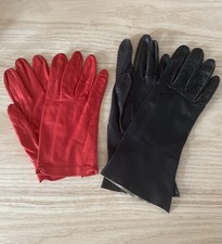 VTG Lot of 2 Pairs of Gloves Leather No Lining Red Short and Black Long