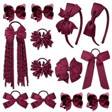 13 PCS Burgundy School Hair Accessories Set Uniform Bow Headband Clips