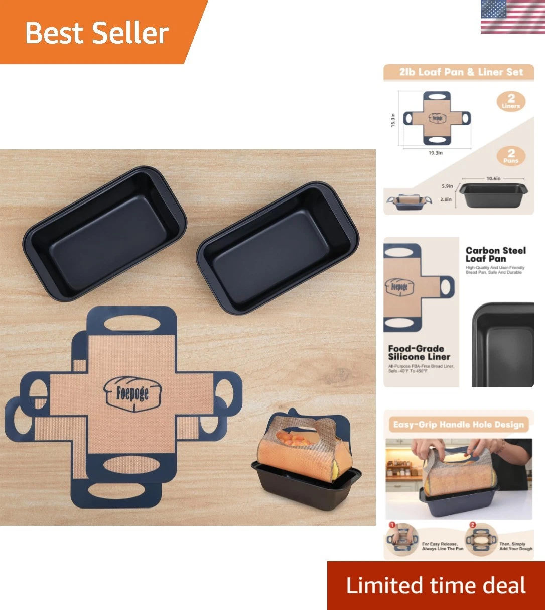 9x5 Inch Bread Pans with Reusable Silicone Liners for Effortless Baking