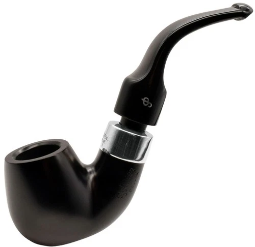 Peterson Deluxe System 'Ebony' Silver Mounted Medium Bent Billiard Pipe (20s)