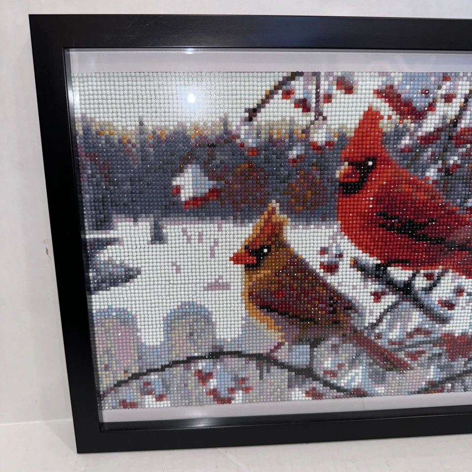 Лот из 2 алмазных точек картина пара кардиналов зима лето в рамке 12 «x 15» - Изображение 2 из 4