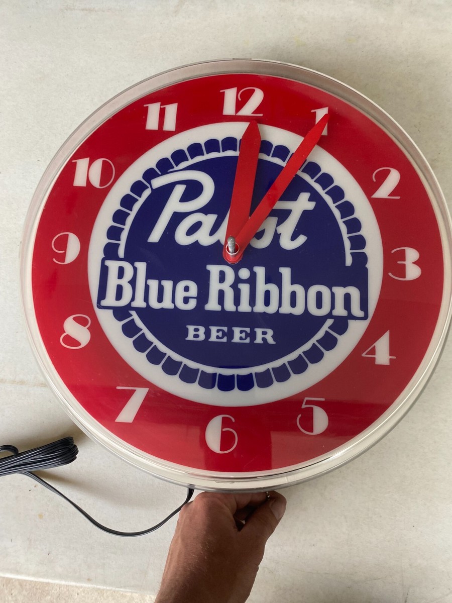 Vintage Rare Pabst Blue Ribbon Beer Clock Lighted Light NOS PBR 17