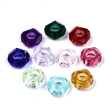 100pcs Faceted Resin European Large Hole Beads Spacer Donut Slide Charms 13~14mm