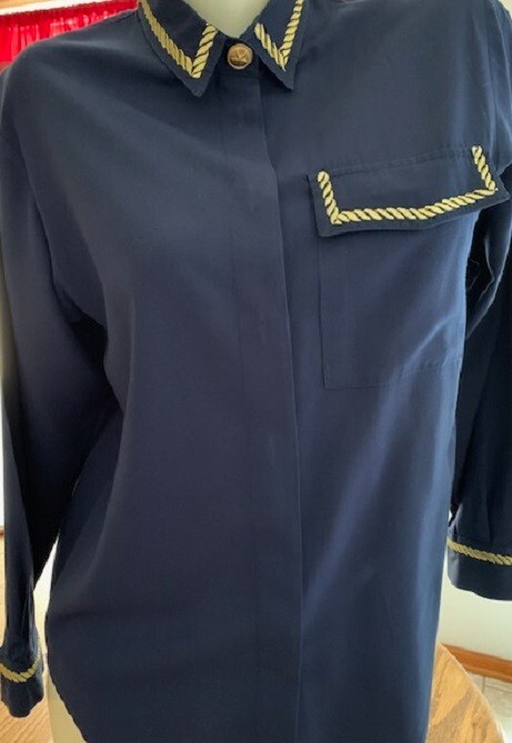 VTG Petite Sophisticate Women's Long Sleeve Button Down Blue Top Size M