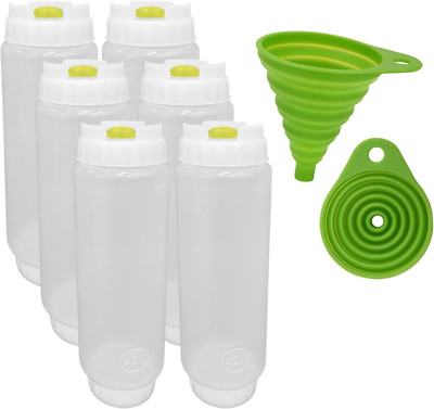 Squeeze Bottle Refillable 6 Pack Yellow Dispenser for Condiments and Sauces