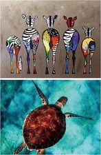 DIY Paint by Numbers, OPTOSLON Oil Painting Number Kits Sea Turtle and Zebra