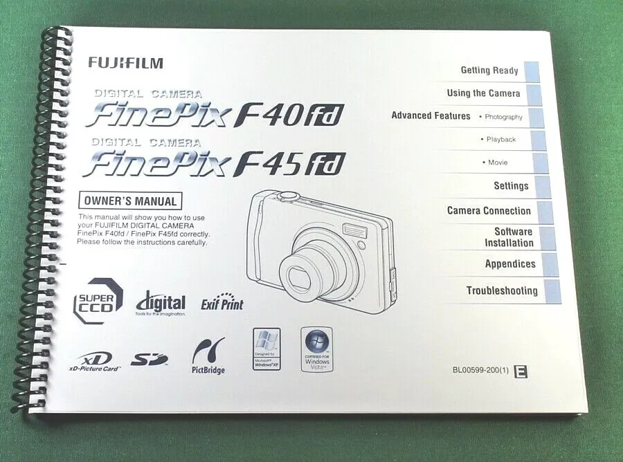 Fujifilm FinePix F40FD F45FD Owner's Manual: 180 Pages & Protective Covers!