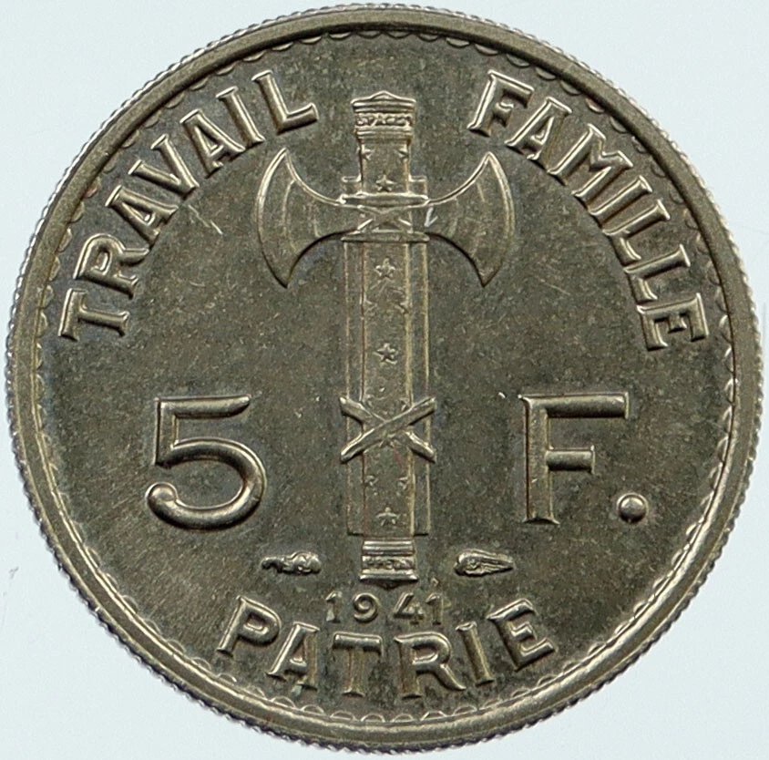 1941 WWII France VICHY General PETAIN 5 Francs Rare FRENCH Coin i118161 - Image 2 of 2