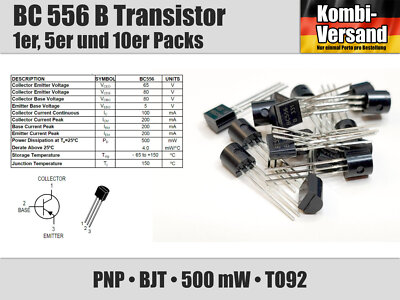 BC 556 B Bipolar Transistor PNP TO-92 BJT BC556 Verstärker Schalten Signal Löten