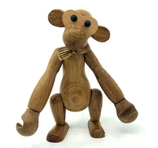 Zoo Line Wooden Toy Monkey 4.5in MCM 1958 Jointed Signed Vintage foot broken